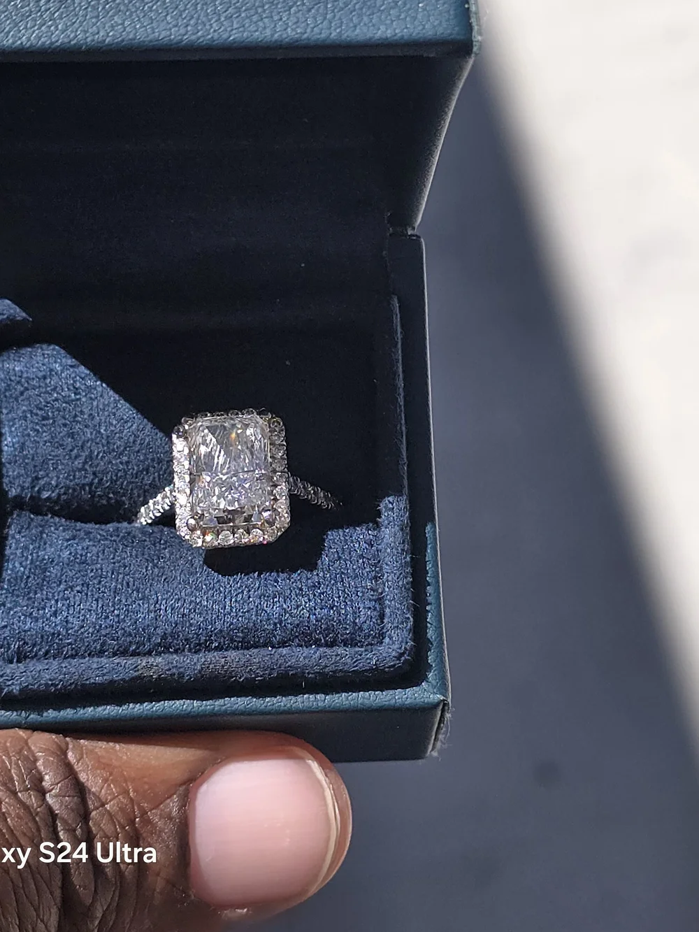 Platinum Radiant Halo Diamond Engagement Ring Sz 8